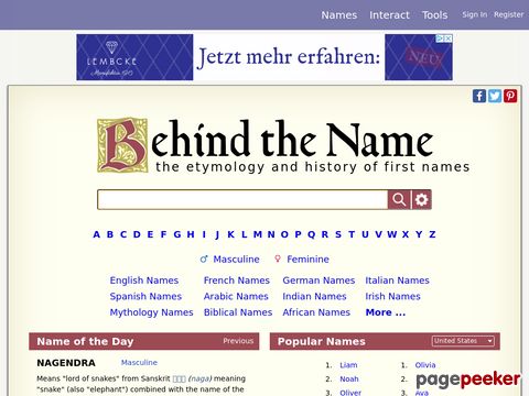 Behind the Name - the Etymology and History of First Names