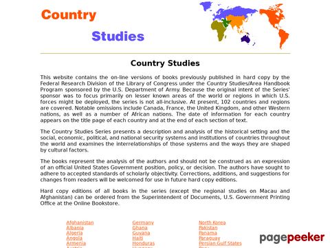 Country Studies - umfangreiche Informationen/Studien zu vielen Ländern der Welt